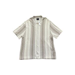Abercrombie & Fitch Men's XXL Beige Striped Short Sleeve Shirt Casual